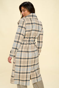 Thumbnail for Coalition LA Double-Breasted Plaid Coat with Belt - 2 PCS. - T - 1 COLOR -