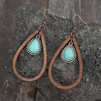 Thumbnail for Wooden Turquoise Cutout Teardrop Earrings - T - 1 COLOR -