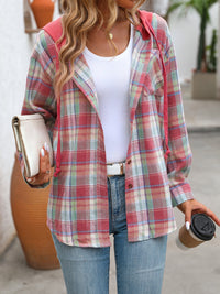 Thumbnail for Plaid Long Sleeve Lightweight Hooded Jacket - T - 5 COLORS -