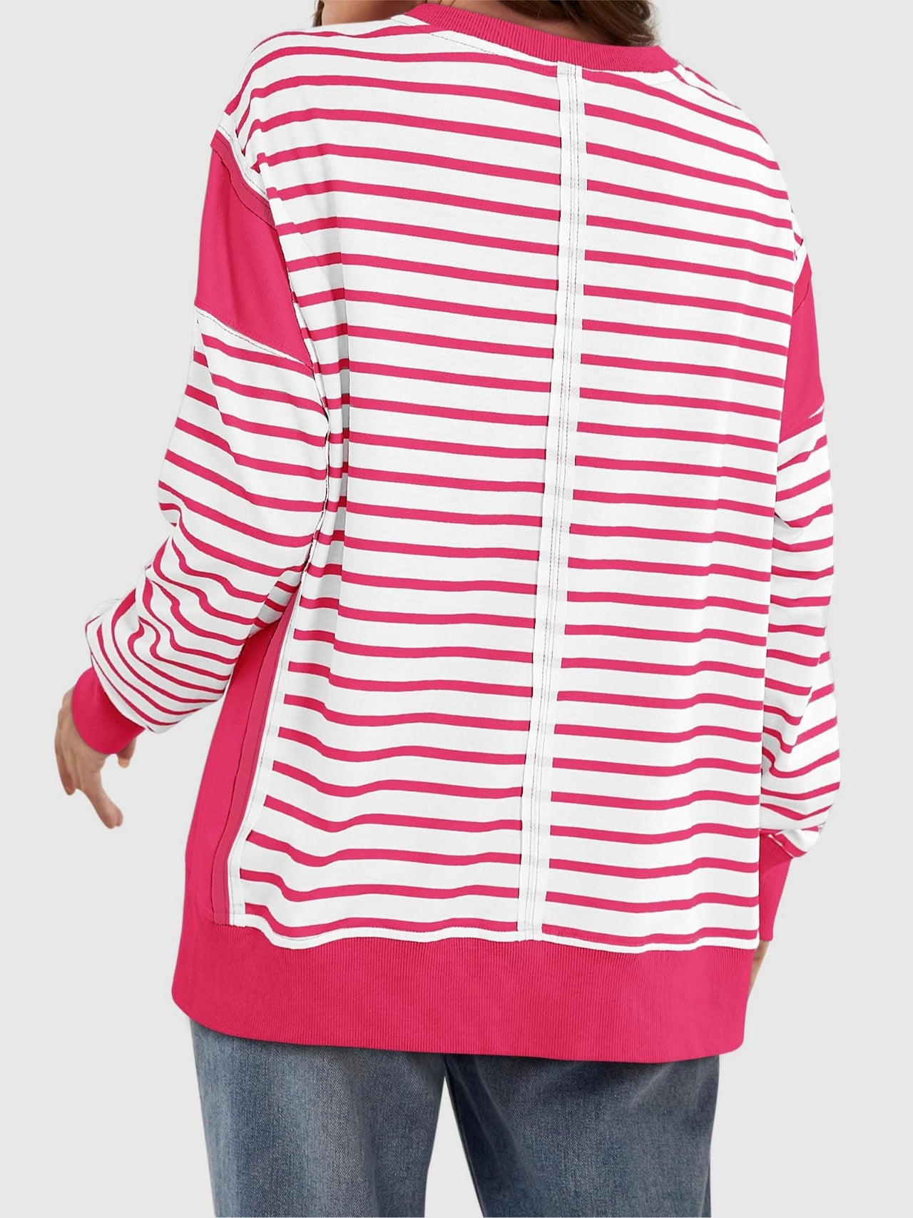 Slit Exposed Seam Striped Long Sleeve Sweatshirt - T - 8 COLORS -