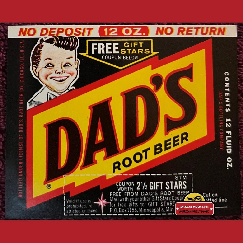 Vintage Dad's Root Beer Label, Chicago, Il 1960s, First to Use a 6 Pack