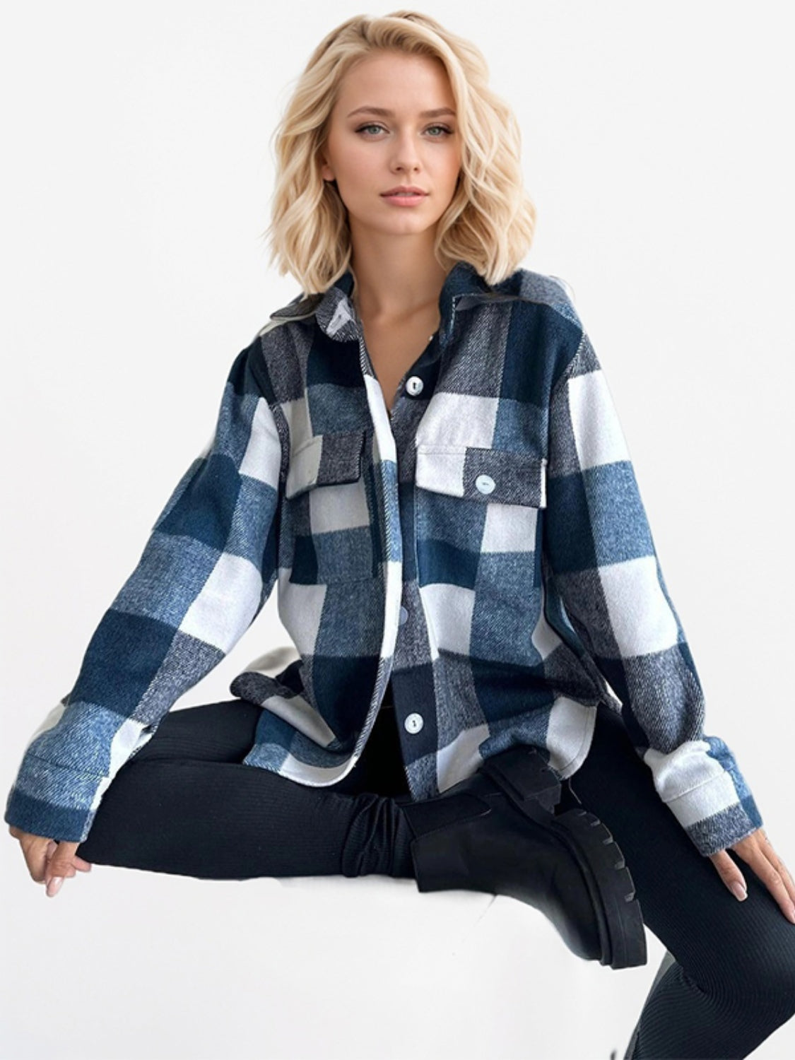 Plaid Button Up Long Sleeve Shacket - T - 2 COLORS -