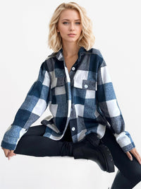 Thumbnail for Plaid Button Up Long Sleeve Shacket - T - 2 COLORS -