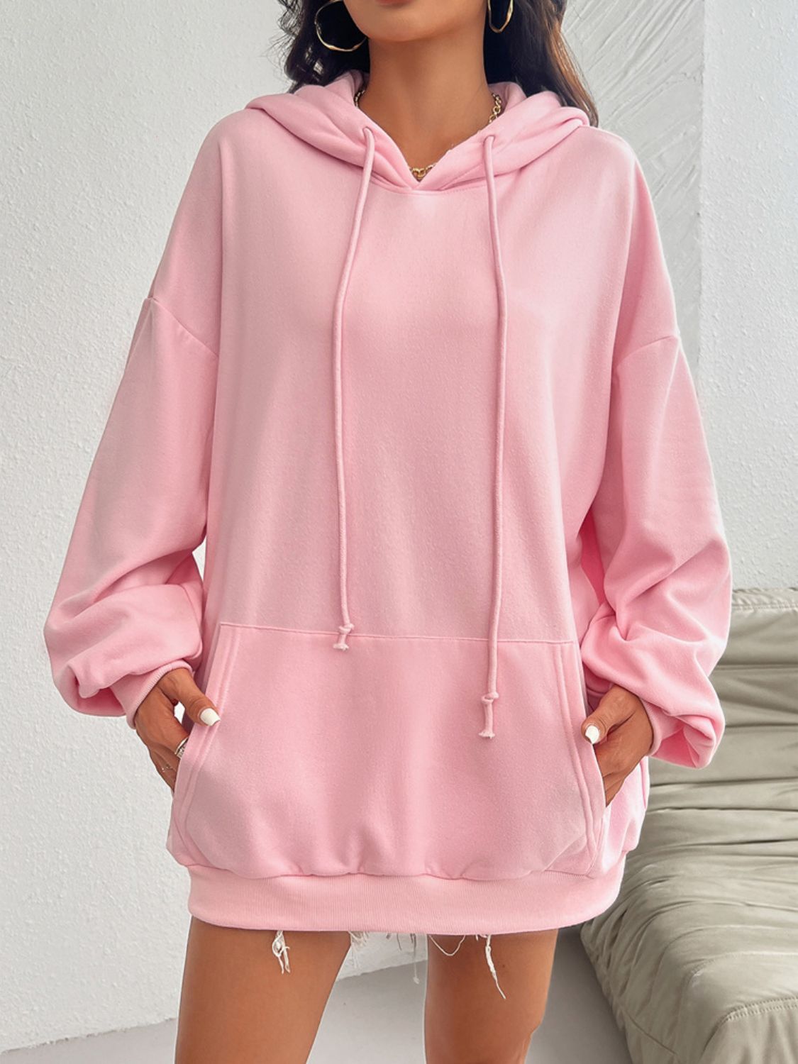 Devine Drawstring Long Sleeve Hoodie - T - 1 COLOR -