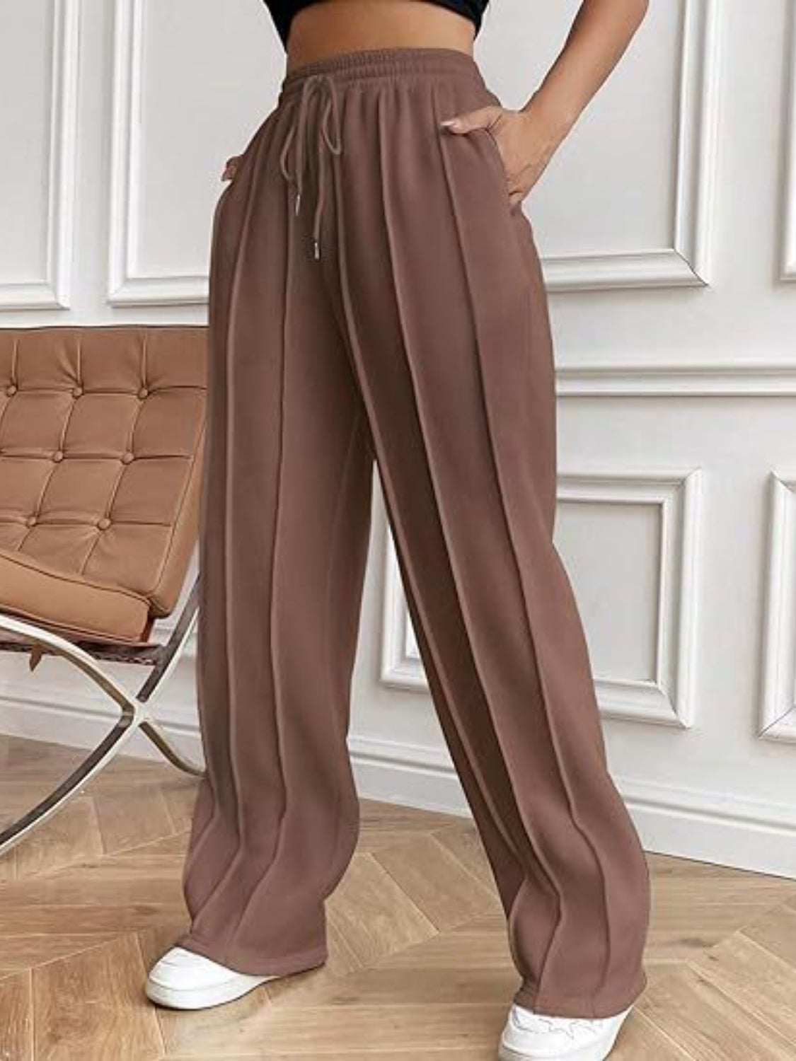 Drawstring Wide Leg Pants with Pockets - T - 5 COLORS -