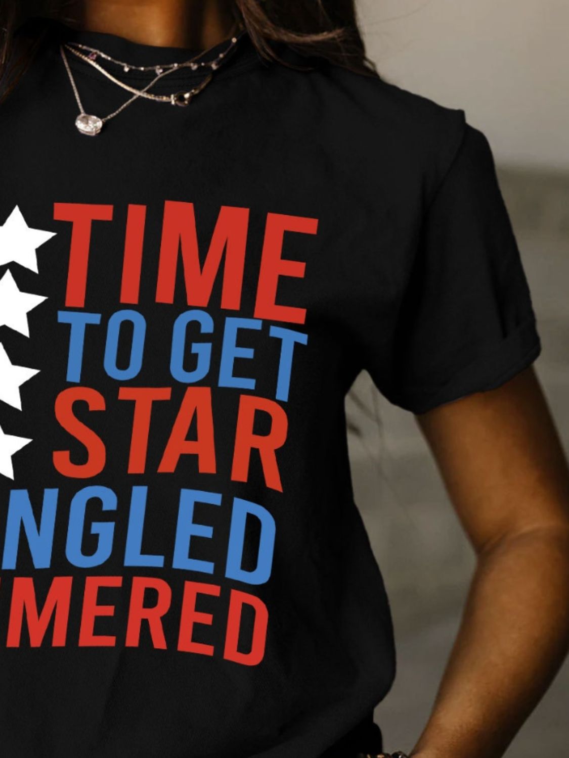 Full Size - 'Time to get Star Spangle Hammered' Letter Graphic Round Neck Short Sleeve T-Shirt - T - 12 COLORS -