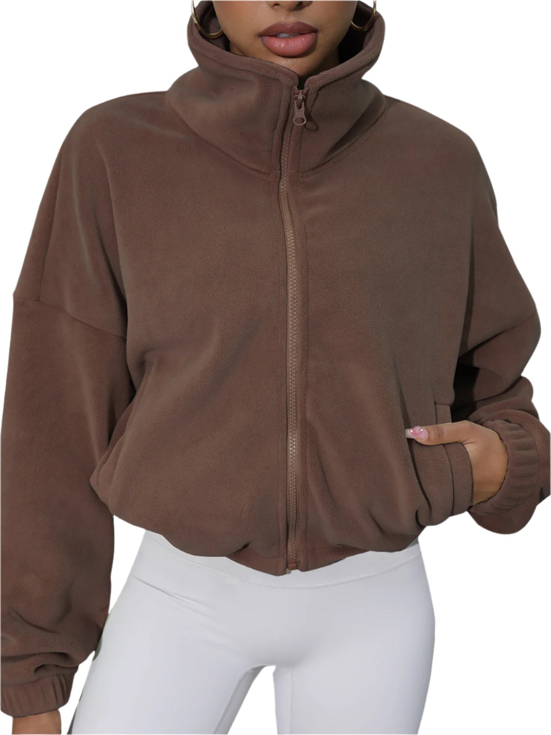 Drawstring Turtleneck Zip Up Long Sleeve Jacket - T - 4 COLORS -