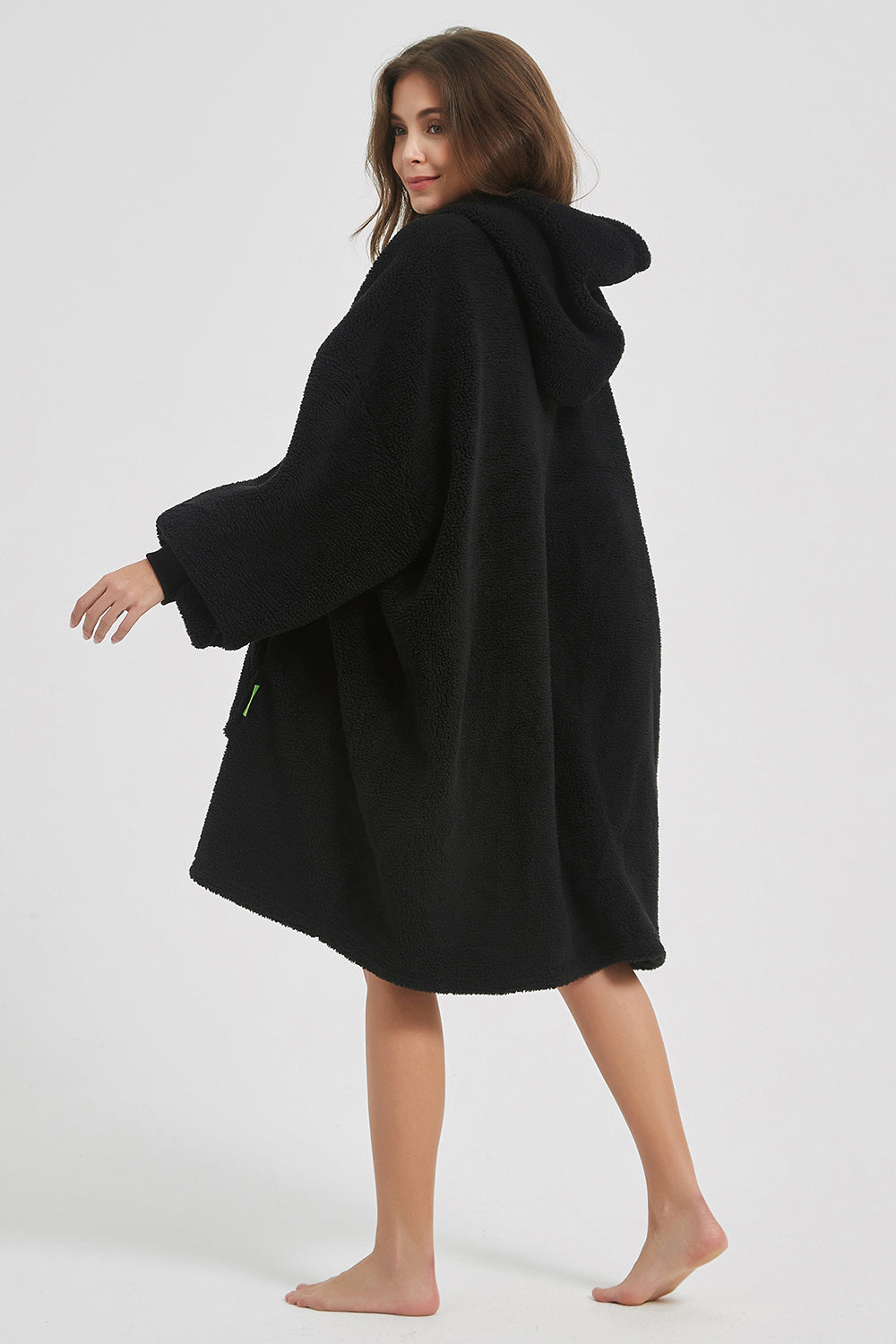 Lantern Sleeve Oversized Hooded Fuzzy Lounge Dress - 1 LARGE OVERSIZE - T - 2 COLORS -