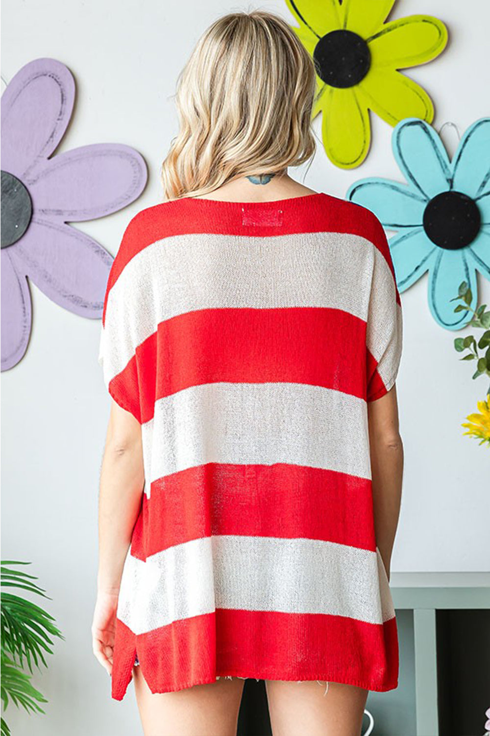 First Love Full Size USA Flag Drop Shoulder Knit Top - T - 1 COLOR -