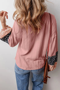 Thumbnail for Color Block Tie Neck Long Sleeve Top - T - 3 COLORS -