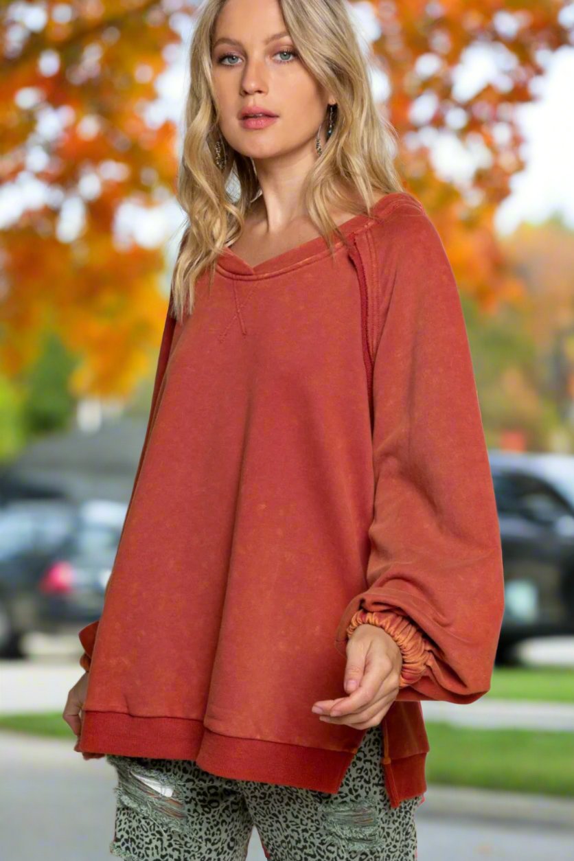 POL Back Cross Strap Detail Balloon Sleeve Sweatshirt - T - 1 COLOR -