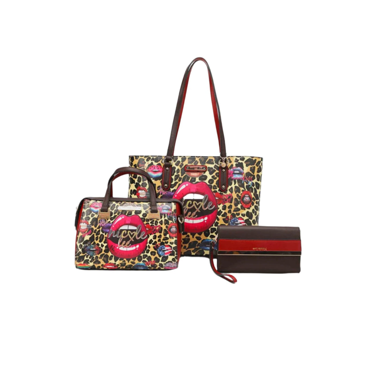 Nicole Lee USA 3-Piece Wild Lips Print Handbag Set - 3 PCS. - T - 1 COLOR -