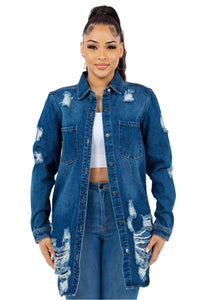 Thumbnail for American Bazi Distressed Button Up Long Sleeve Denim Jacket - T - 1 COLOR -