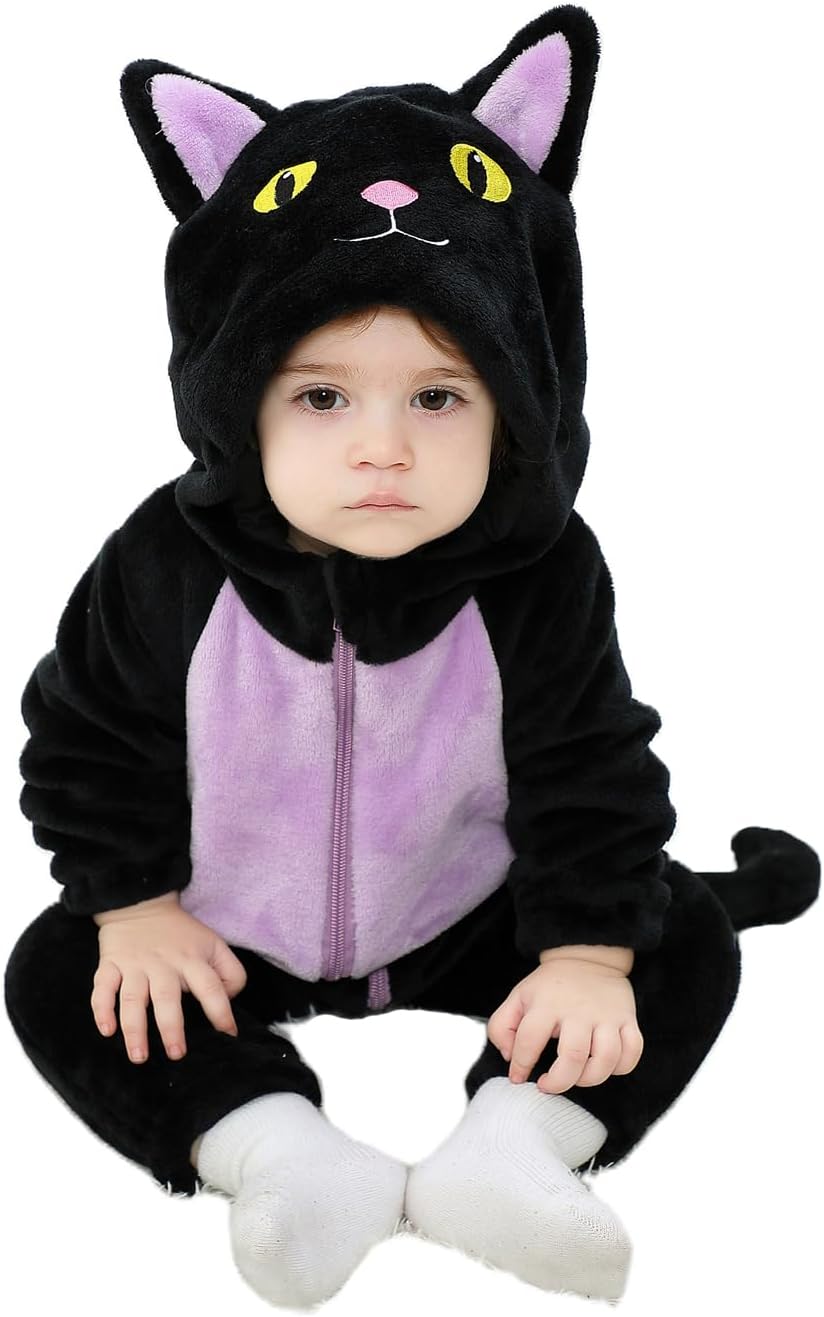 Shomico - Black Cat Costume for Toddler Baby Girl Boy Halloween Costumes Fuzzy Warm Fall Winter Clothes Halloween Cats Outfit - 1 COLOR -