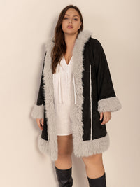 Thumbnail for Plus Size Fuzzy Trim Open Front Long Sleeve Hooded Coat - 1XL THRU 4XL ONLY - T - 1 COLOR