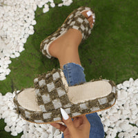 Thumbnail for Fringe Checkered Platform Sandals - T - 2 COLORS -