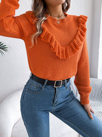 Thumbnail for Ruffled Round Neck Long Sleeve Sweater - T - 1 COLOR -