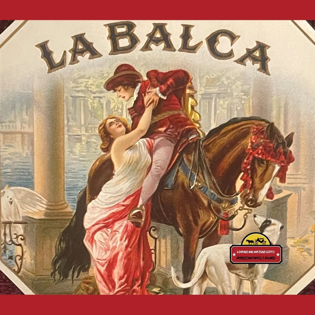 Antique 1910s La Balca Gold Embossed Cigar Label, Young Victorian Lovers