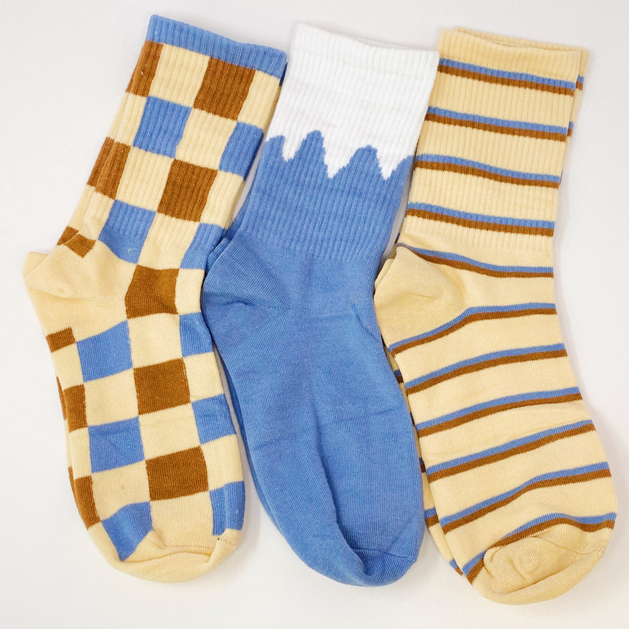 Trendy Pattern Trio Socks Set - 3 PAIRS -