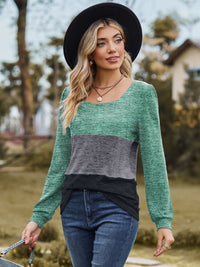 Thumbnail for Color Block Square Neck Long Sleeve T-Shirt - T - 3 COLORS -