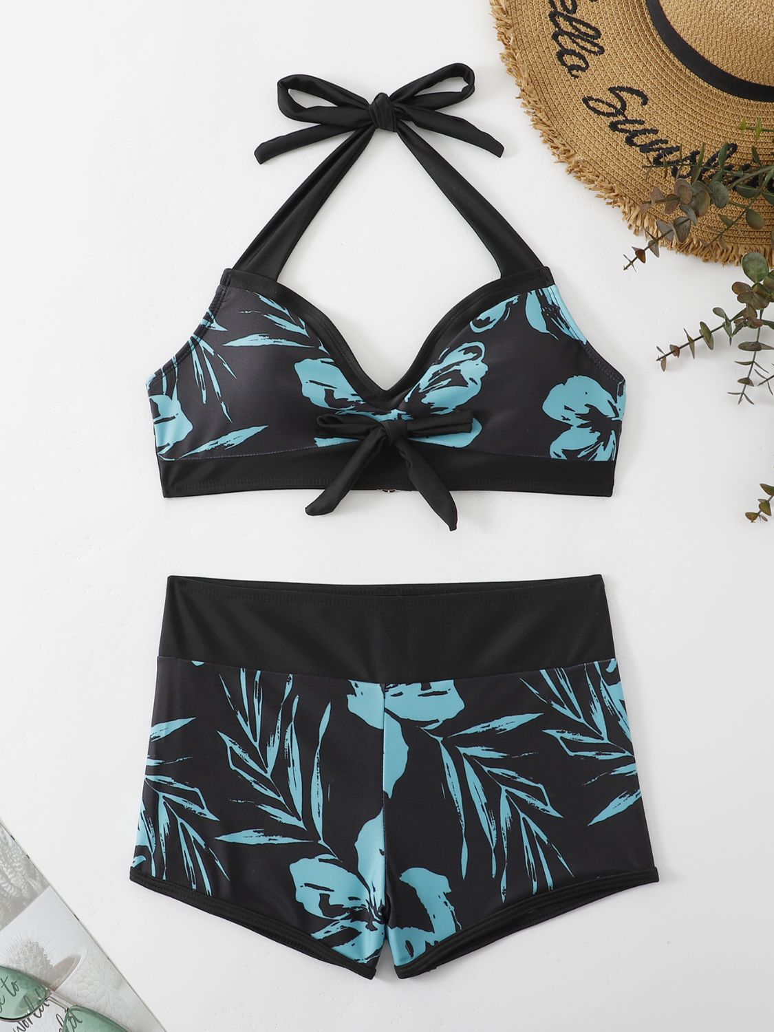 Printed Halter Neck Two-Piece Bikini Set - T - 1 COLOR -