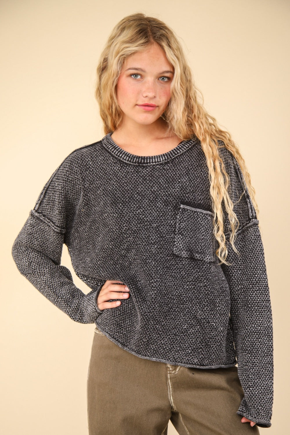 VERY J Mineral Washed Exposed Seam Sweater - T - 1 COLOR -