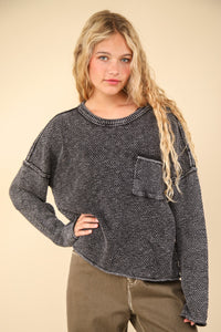 Thumbnail for VERY J Mineral Washed Exposed Seam Sweater - T - 1 COLOR -