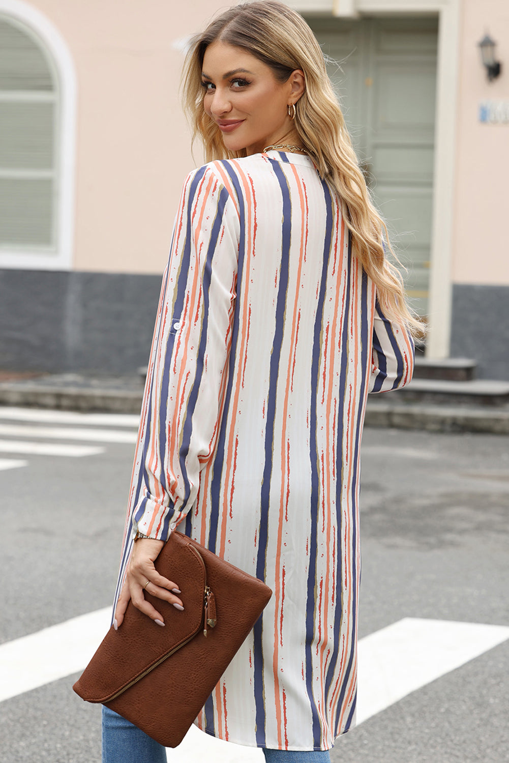 Striped High-Low Longline Shirt - T - 1 COLOR -