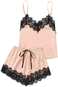 Thumbnail for Lace Detail Spaghetti Strap Top and Shorts Lounge Set - T - 3 COLORS -