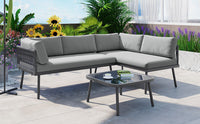 Thumbnail for Modern Outdoor 3-Piece PE Rattan Sofa Set All Weather Patio Metal Sectional Furniture Set With Cushions and Glass Table