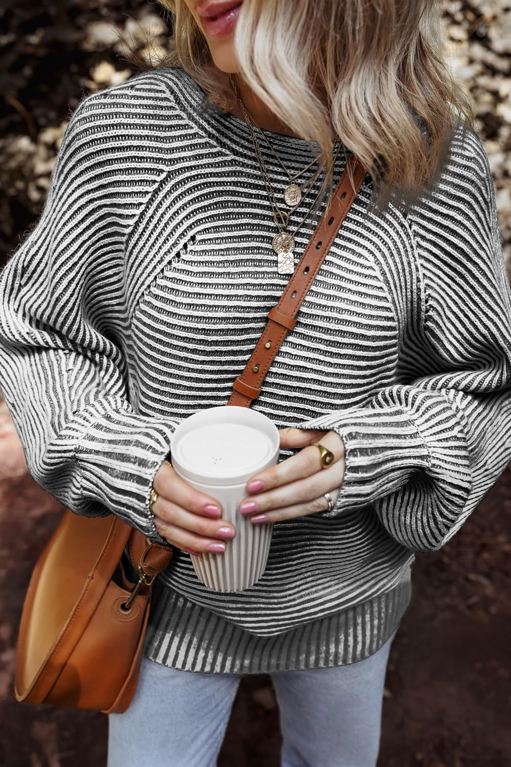 Textured Striped Round Neck Long Sleeve Top - T - 6 COLORS -