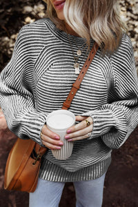 Thumbnail for Textured Striped Round Neck Long Sleeve Top - T - 6 COLORS -