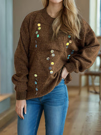 Thumbnail for Sequin Oversized Mock Neck Long Sleeve Sweater - 1 OVERSIZE - T - 2 COLORS -