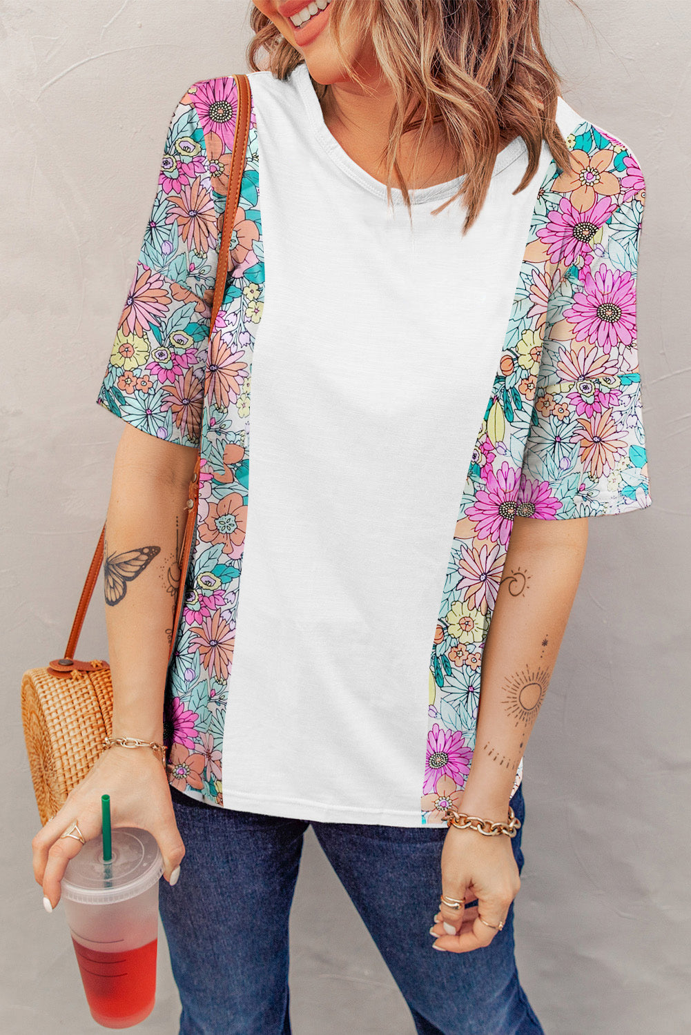 Printed Round Neck Half Sleeve T-Shirt - T - 1 COLOR -