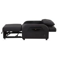 Thumbnail for Pull Out Sofa Sleeper 3 in 1 With 2 Wing Table and Usb Charge for Nap Line Fabric for Living Room Recreation Room Black