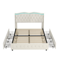 Thumbnail for Queen Platform Bed Frame , Velvet Upholstered Bed With Deep Tufted Buttons and Nailhead Trim, Adjustable Colorful LED Li