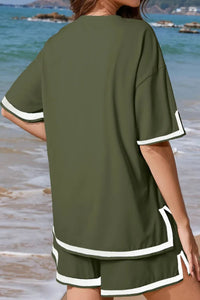 Thumbnail for Round Neck Half Sleeve Top and Shorts Set - Beach or Everyday - T - 1 COLOR -