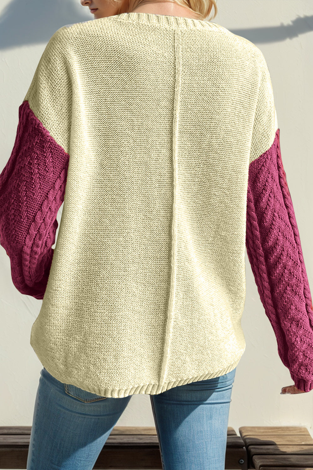 Double Take Full Size Color Block Drop Shoulder Sweater - 3 SIZE COMBOS - T - 2 COLORS