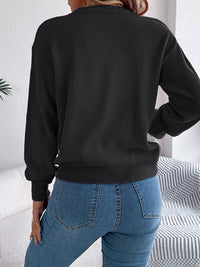 Thumbnail for Contrast Round Neck Long Sleeve Sweater - T - 3 COLORS -