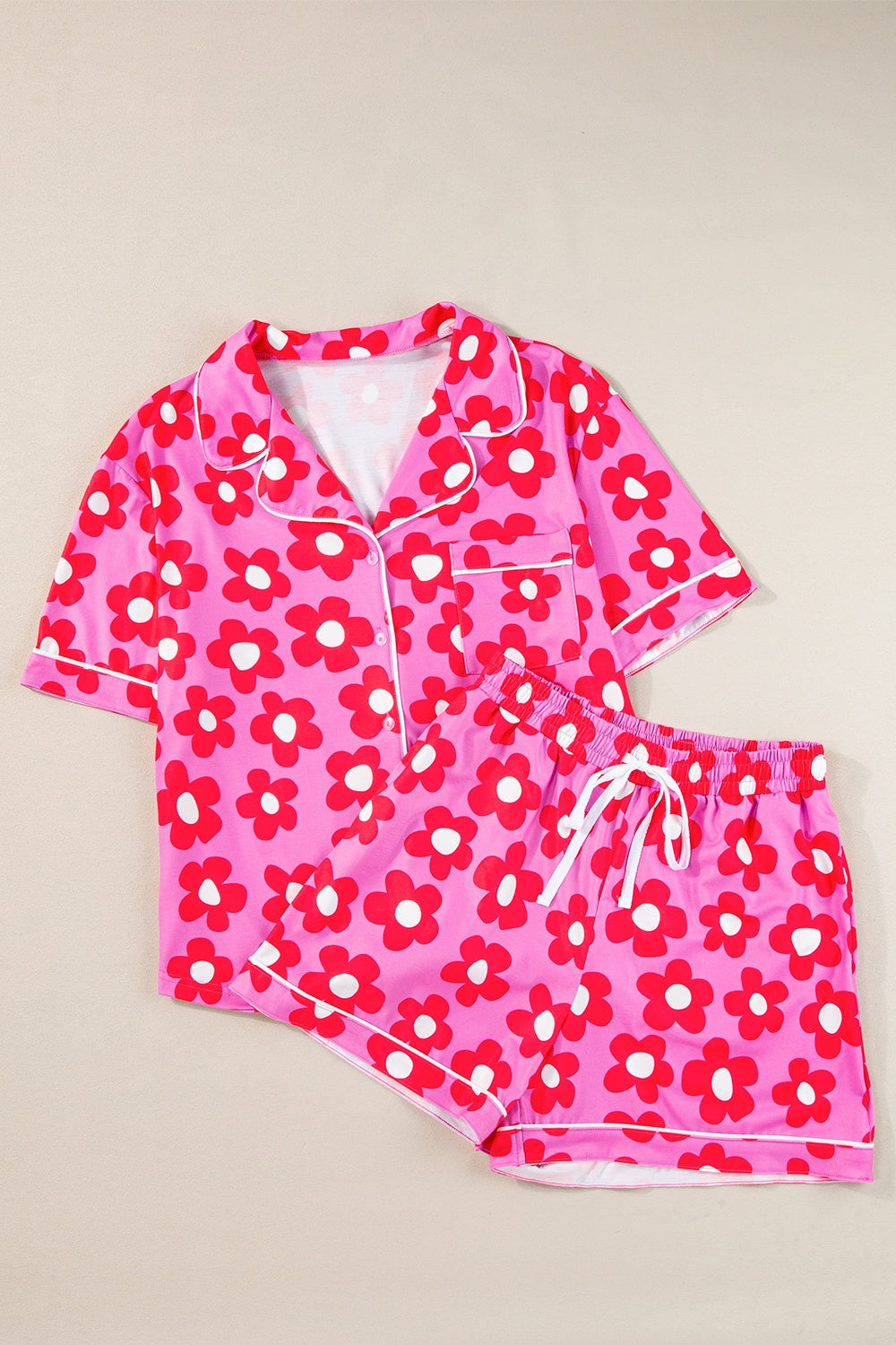 Pocketed Flower Half Sleeve Top and Shorts Lounge Set - 2 PCS. - T - 3 COLORS -