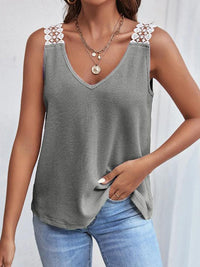 Thumbnail for Full Size Lace Detail V-Neck Tank - T - 5 COLORS -