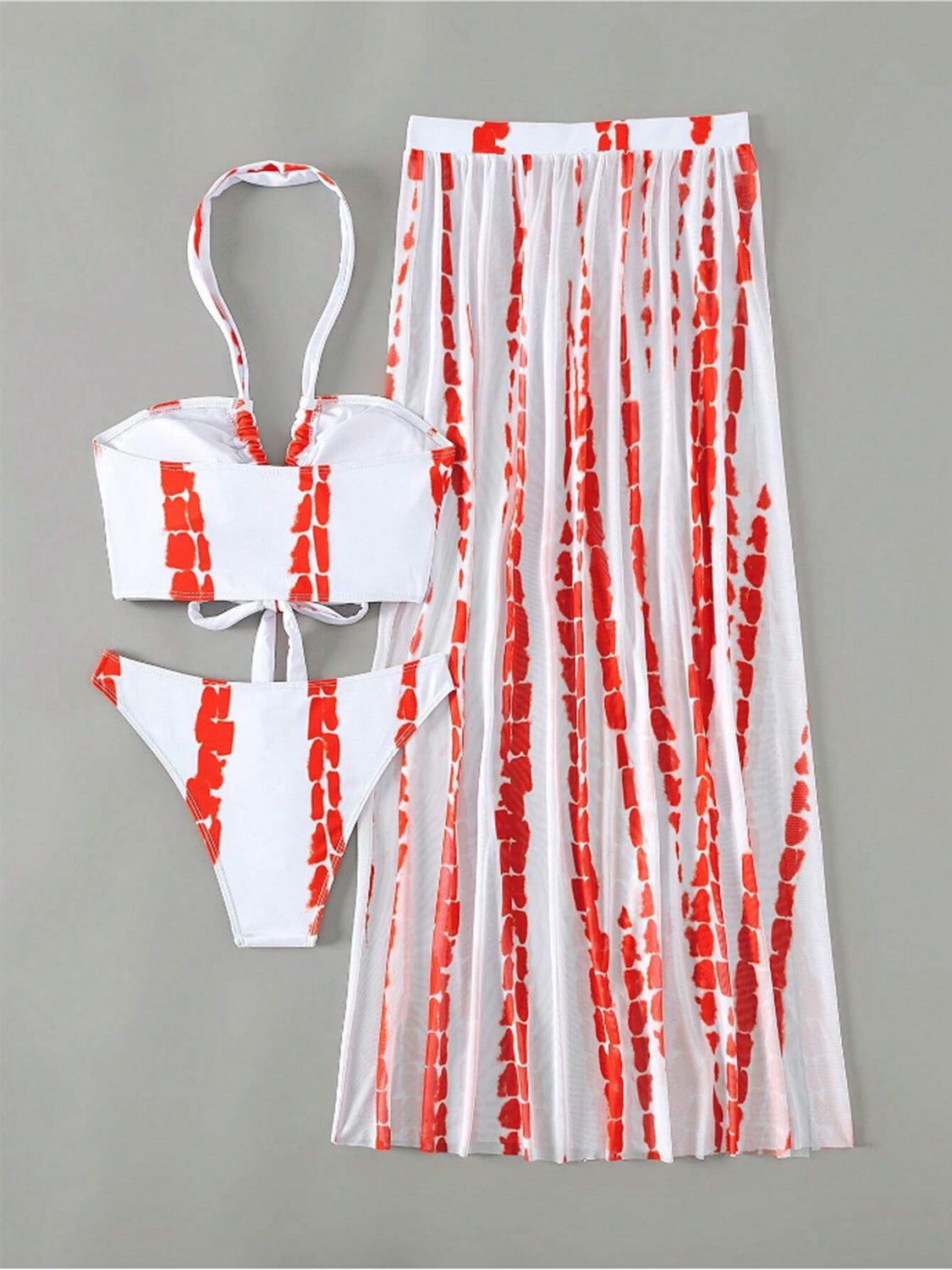 Printed Halter Neck Three-Piece Swim Set - 3 PCS. - T - 6 COLORS -