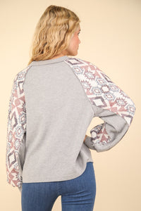 Thumbnail for VERY J Printed Long Sleeve Round Neck Knit Top - T - 1 COLOR -