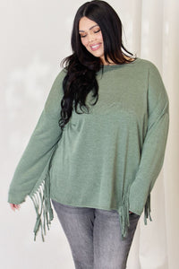 Thumbnail for Celeste Full Size Fringe Detail Long Sleeve Top - SIZES S THRU 3XL - T - 1 COLOR -