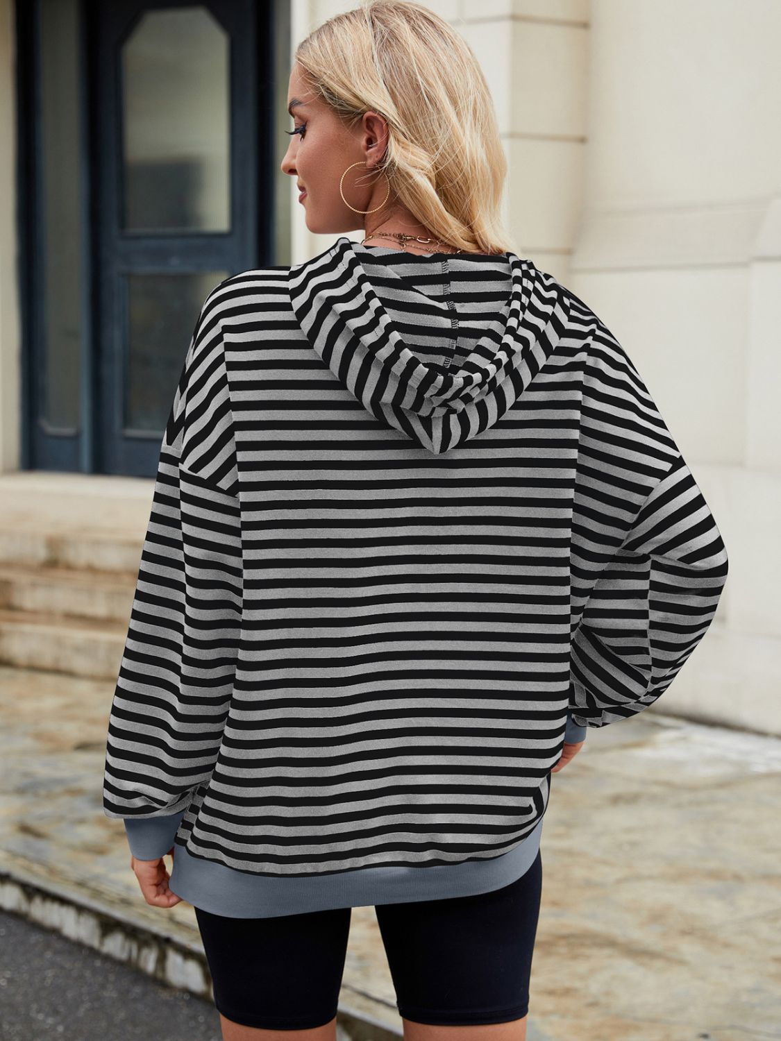 Drawstring Contrast Striped Long Sleeve Hoodie - T - 5 COLORS -