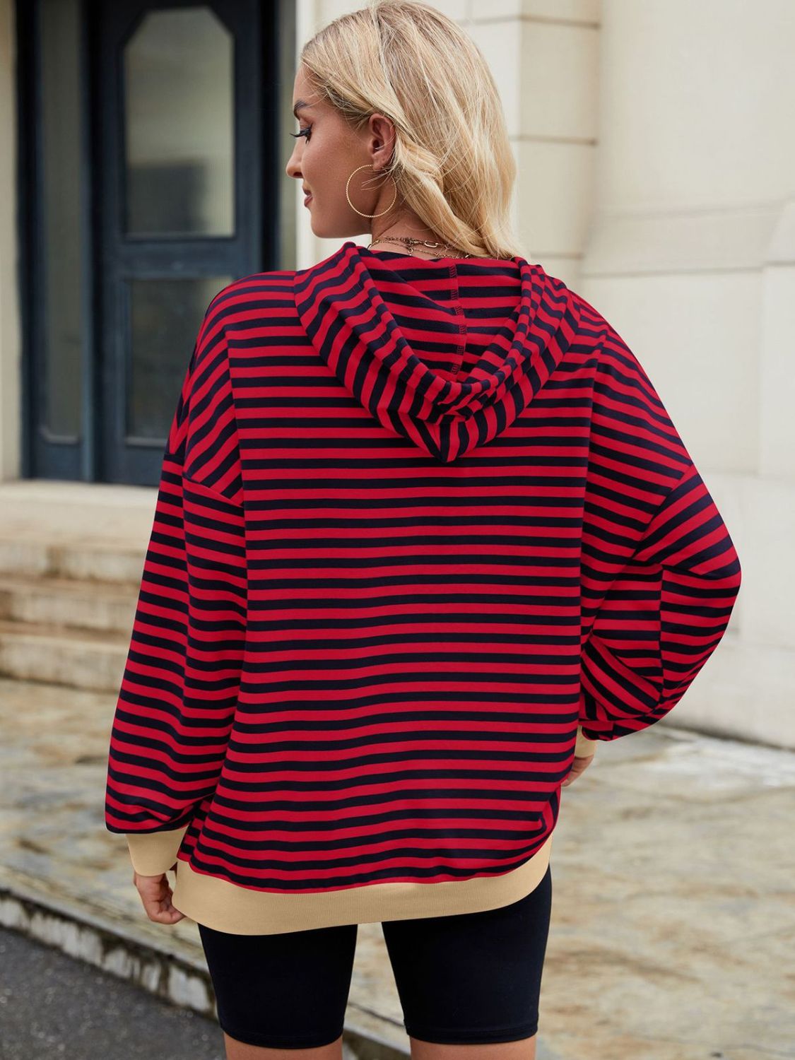 Drawstring Contrast Striped Long Sleeve Hoodie - T - 5 COLORS -