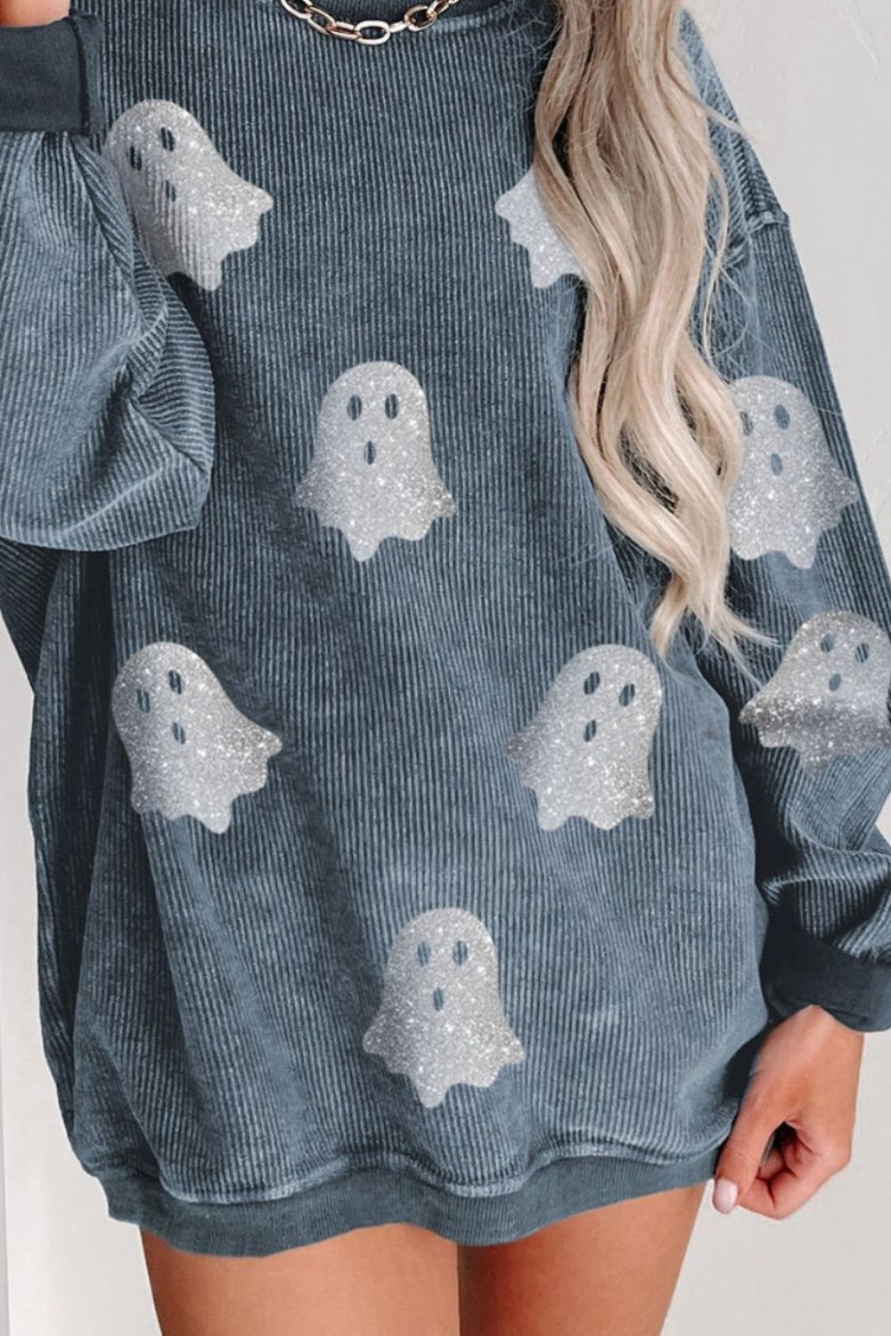 Glitter Ghost Round Neck Long Sleeve Sweatshirt - T - 3 COLORS -