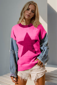 Thumbnail for Double Take Star Pattern Raw Edge Long Sleeve Sweater - T - 10 COLORS -