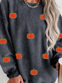 Thumbnail for Pumpkin Round Neck Long Sleeve Sweatshirt - T - 2 COLORS -