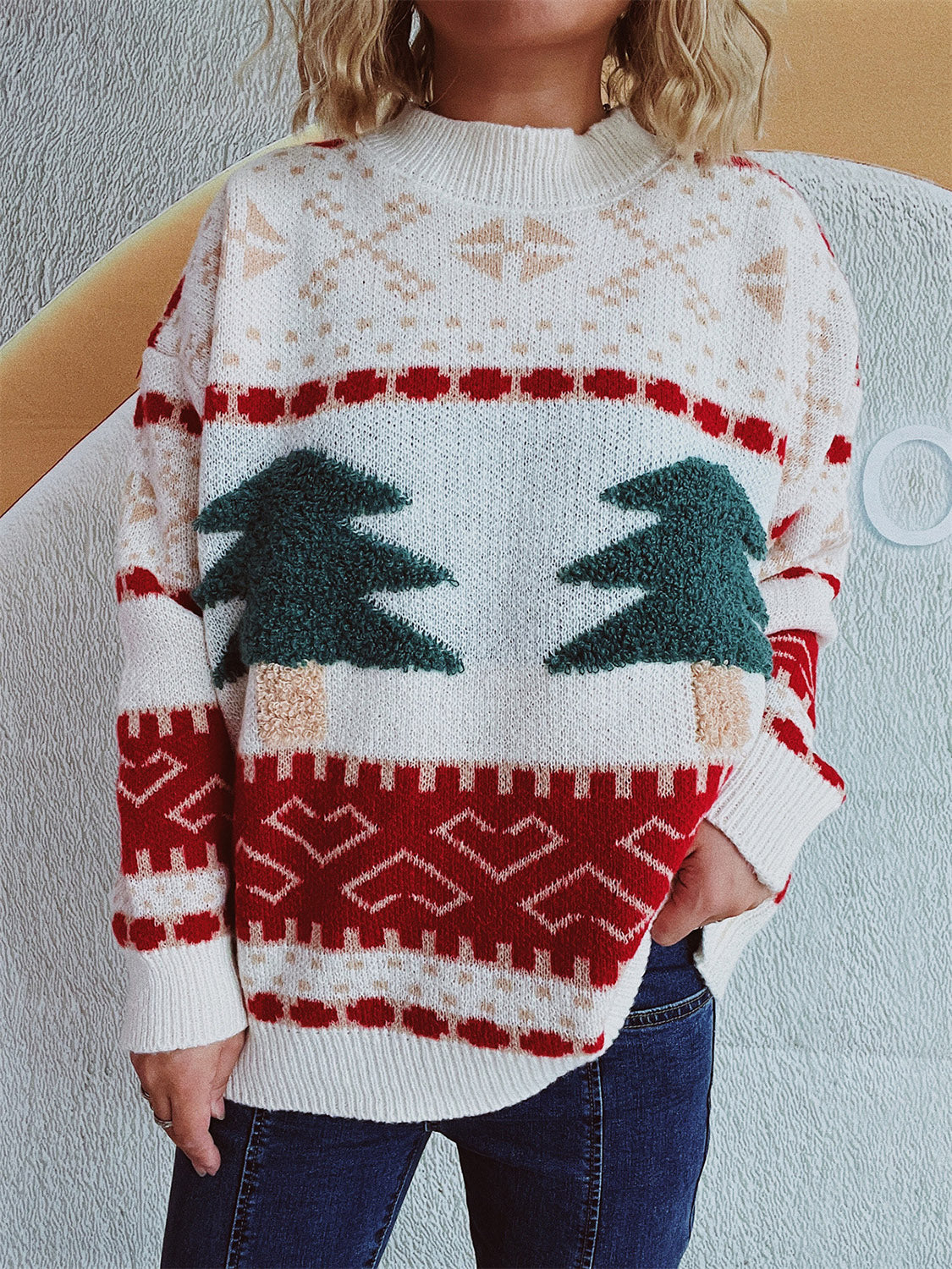 Christmas Tree Mock Neck Long Sleeve Sweater - T - 2 COLORS -